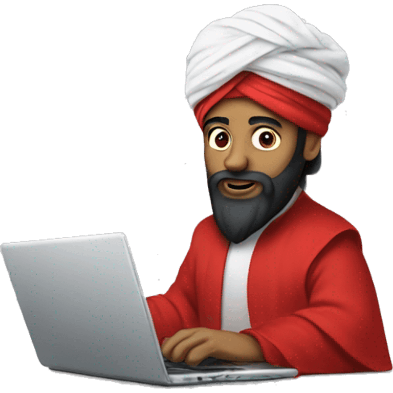 A caliph with turban and red clothes writing in a laptop emoji