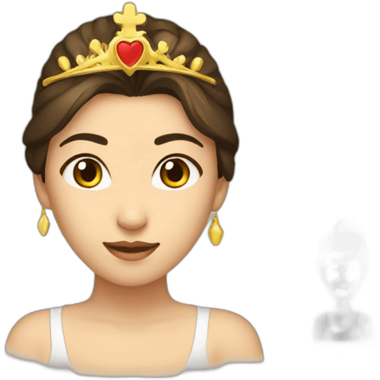 a brunette woman with a crown on the head, asian, shoulders, whit t-shirt emoji