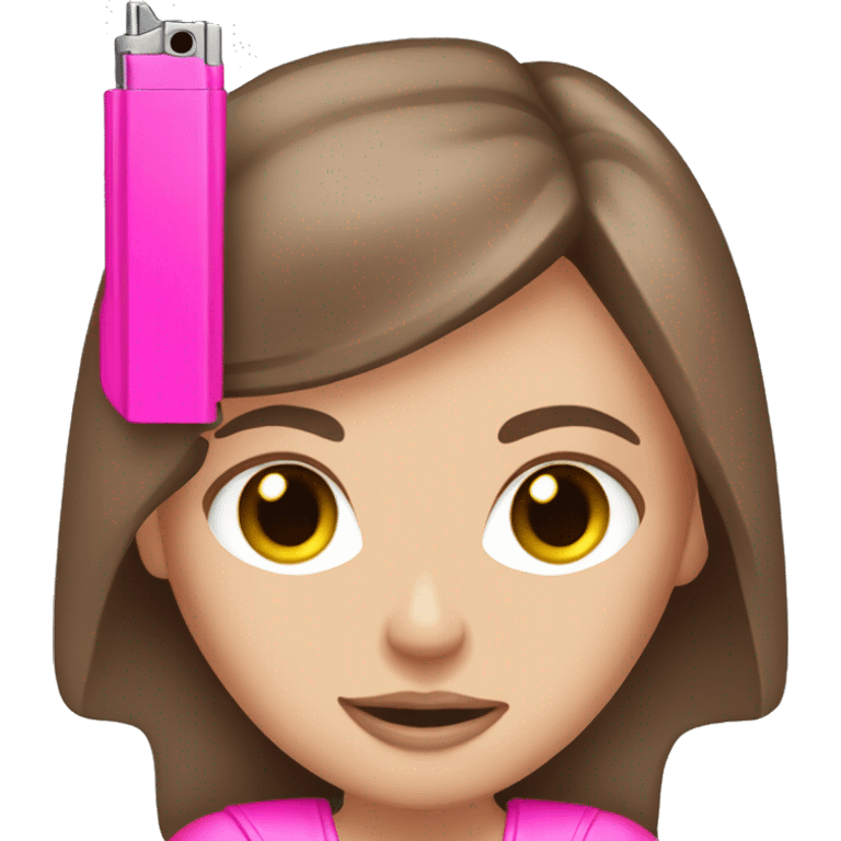 White Girl brown hair hand pink nails holding pink gun emoji