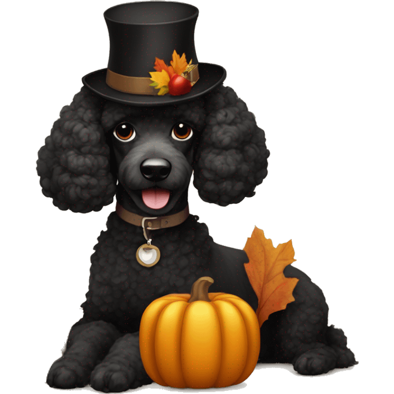 Black poodle dressed up for Thanksgiving turkey emoji