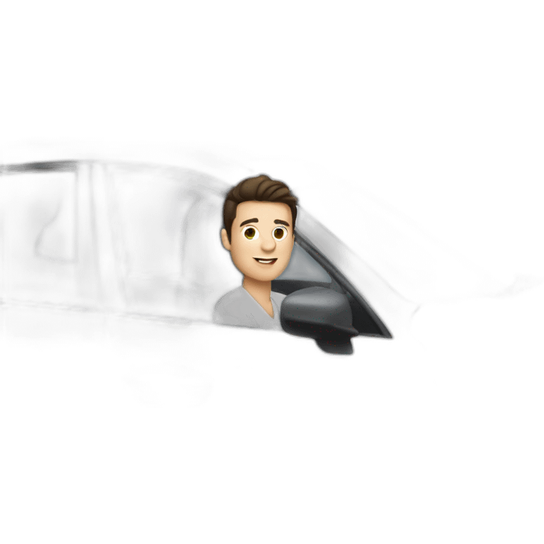 Brunette male driving a Hyundai white car  emoji