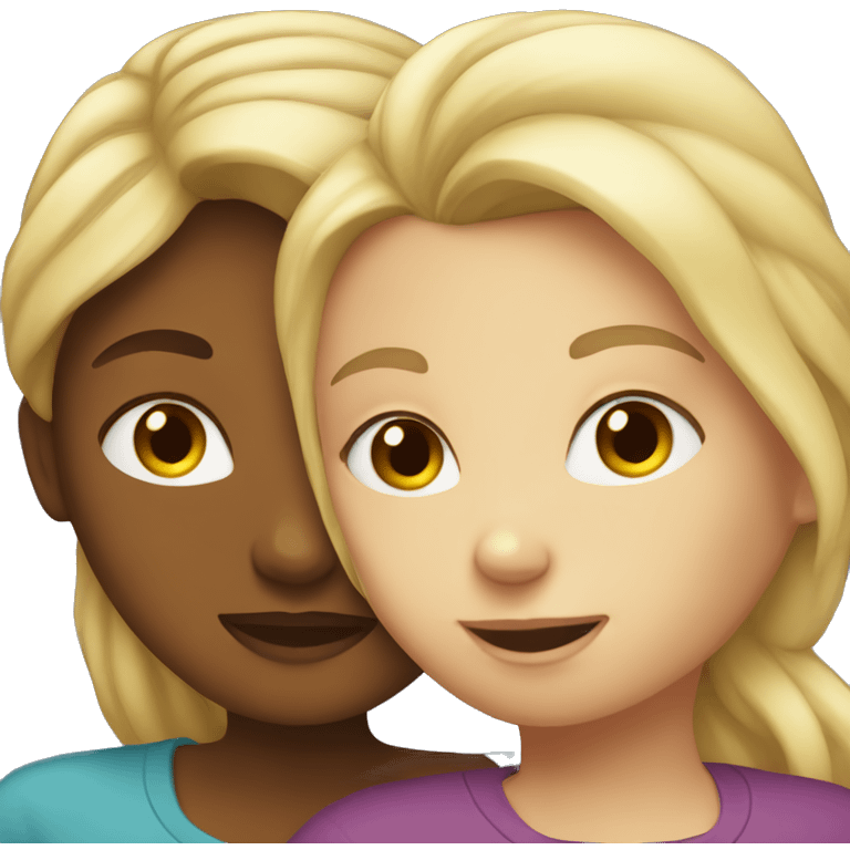 Woman with blonde hair hugging woman with brown hair emoji