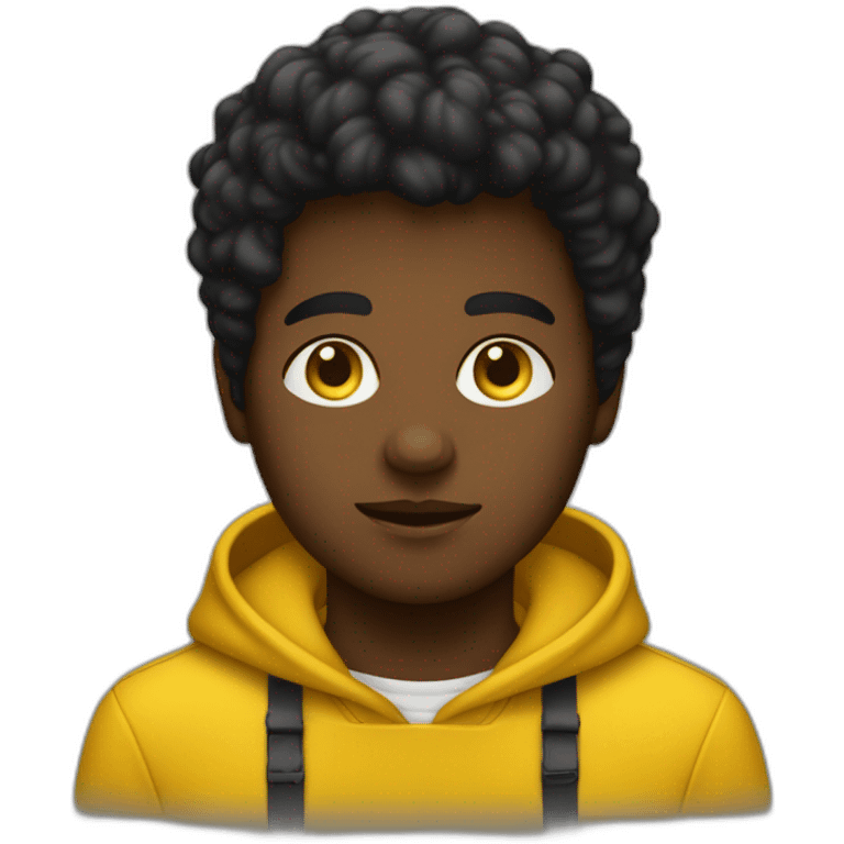 Un garçon métisse au cheveux noir avec un sweat jaune qui a des yeux marron emoji