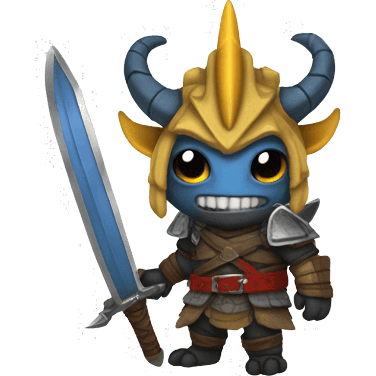 Dragonborn fighter with twin swords  with red blades and yellow Handels and blue scales and black horns  emoji