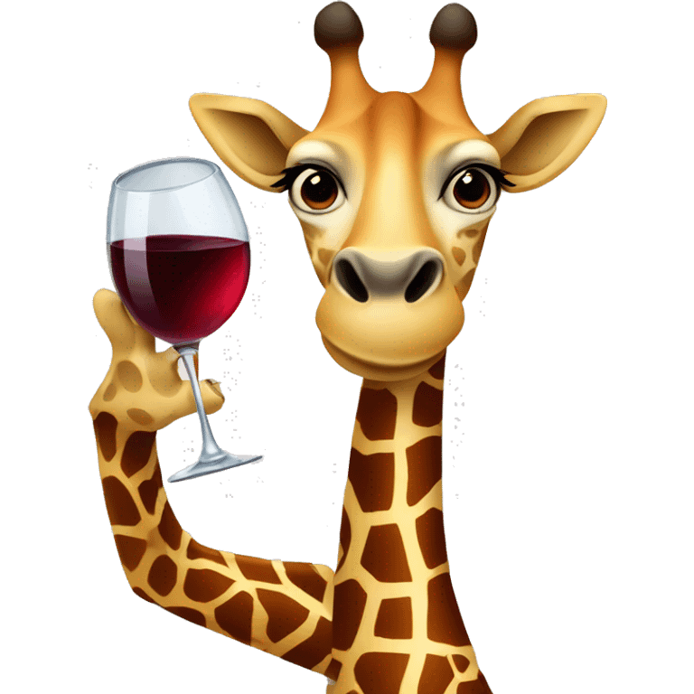 French giraffe holding red wineglass emoji