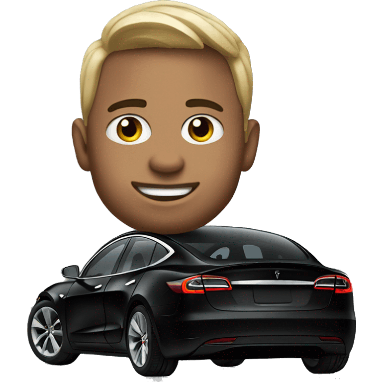 A guy in his model 3 black tesla emoji