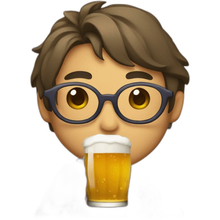 Japanese wearing glasses alohashirt is holding beer emoji