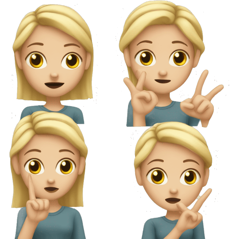 A white girl, a blonde, with an important facial expression, spins the finger of one hand, near the nose, dissatisfied emoji