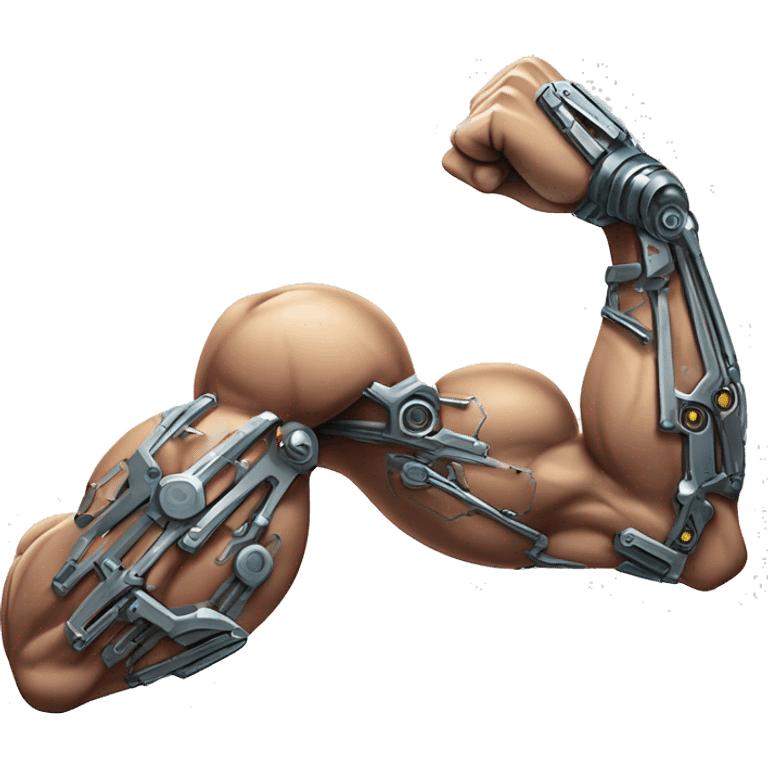 Flexing cyborg bicep and forearm with circuits and shocks emoji