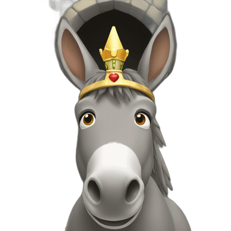 Donkey wearing a crown and head poking out from inside a castle emoji