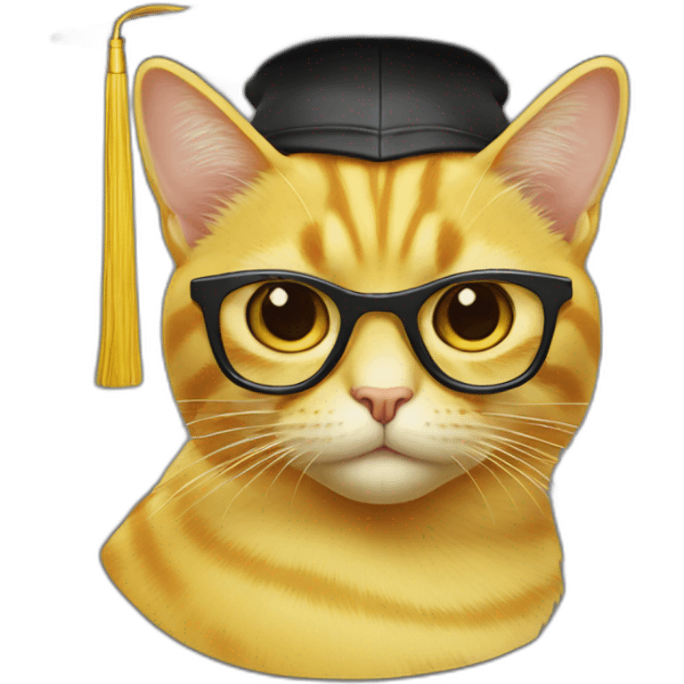 yellow-emoji-cat-head-with-glasses-and-with-mortarboard-on-its-head emoji