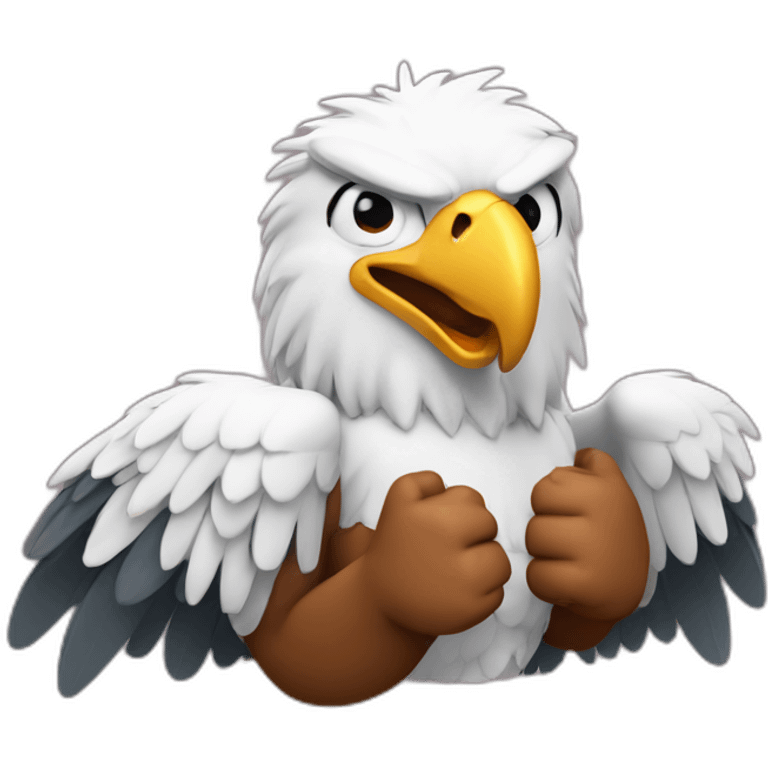 eagle with thumbs up and big smile and muscle pose showing the bicepts emoji