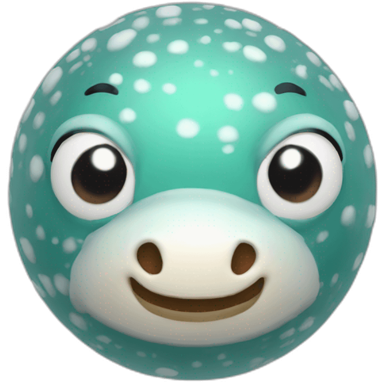 3d sphere with a cartoon frog snow Horse skin texture with calm eyes emoji