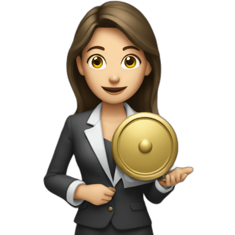 Business woman holding a gong emoji