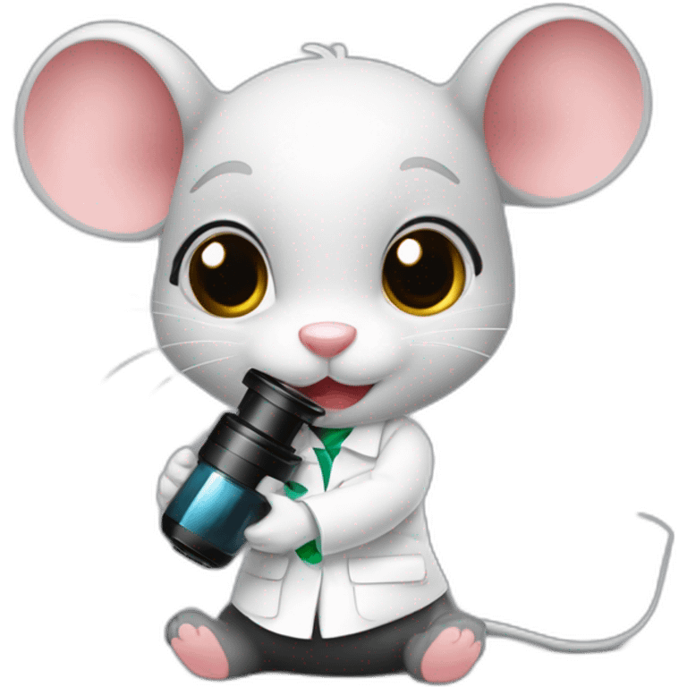 Bébé souris noire avec une blouse de laboratoire et un microscope emoji