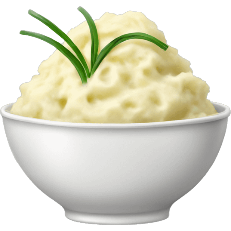 Mashed potatoes in a bowl with chives on top emoji