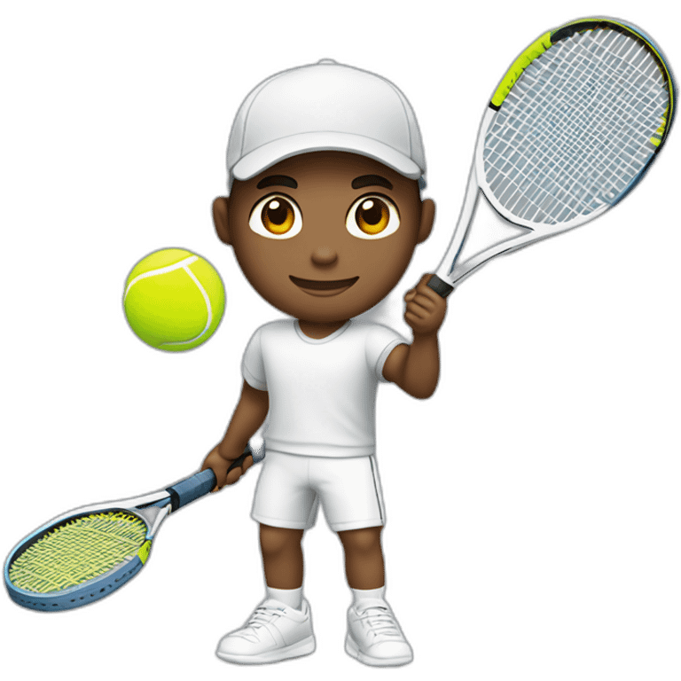 Tennisplayer male, gray hear, white cap with tennis raquet and tennis ball emoji