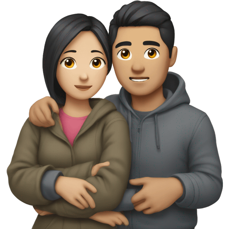 asian couple cozy cuddle emoji