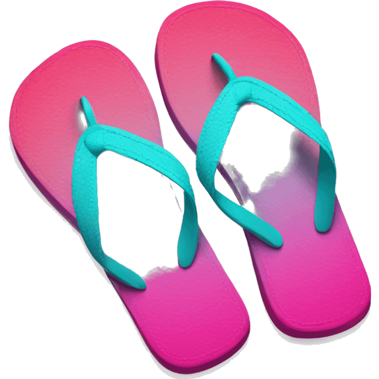 Realistic hot pink and turquoise gradient pair of summer flip flops isolated. emoji