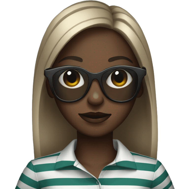 Dark skinned girl with mod sunglasses and striped polo shirt emoji