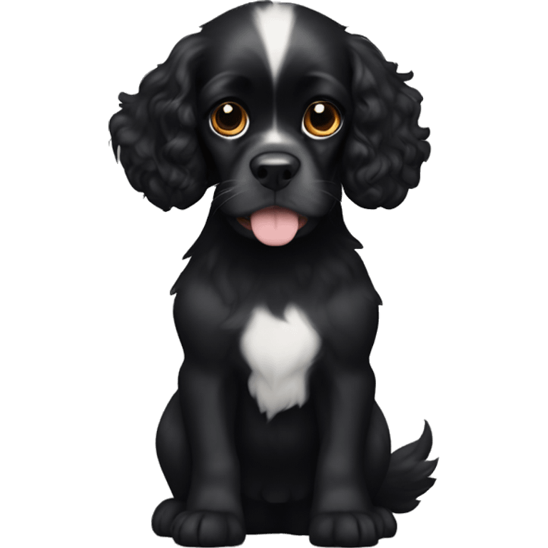 Small completely black king spaniel with black fur on his whole face and white stripe on chest emoji