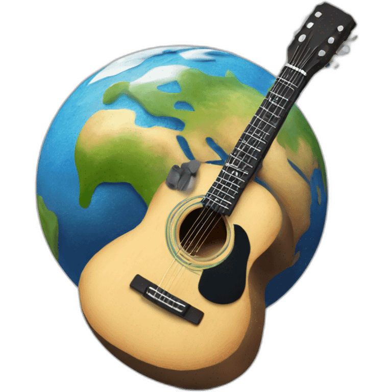 Big planet earth with a small guitar, brush and skirt around emoji