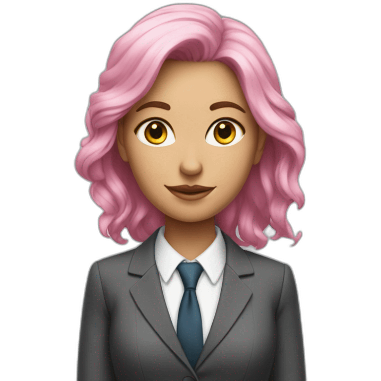 young white woman in office suit, pink hair emoji