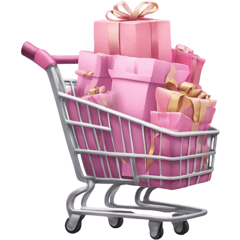 shopping cart full of light pink gift bags emoji