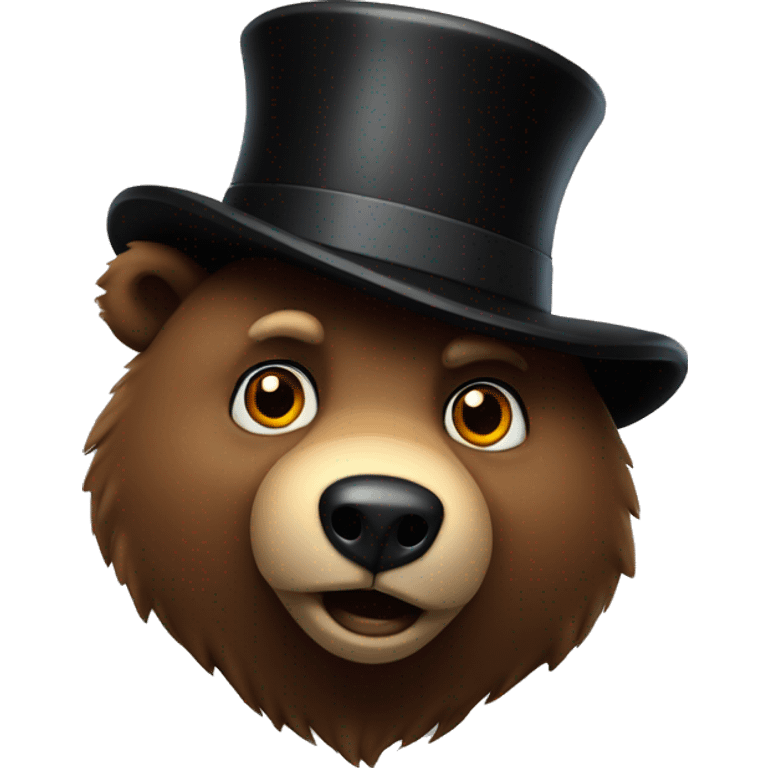 an animatronic brown bear with a black top hat emoji