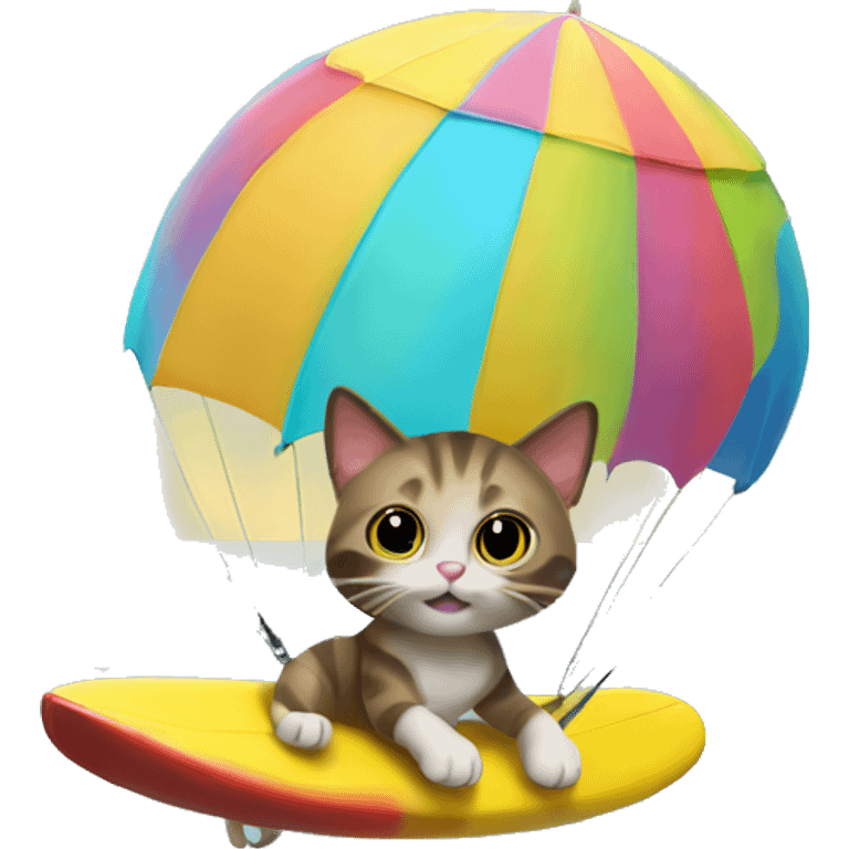 Cat with a parachute on the beach surfing emoji