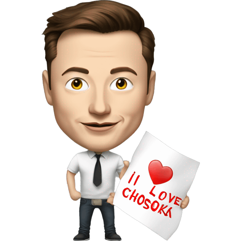 Elon musk holding a poster that says “I LOVE BOJANA CHOLEVSKA” emoji