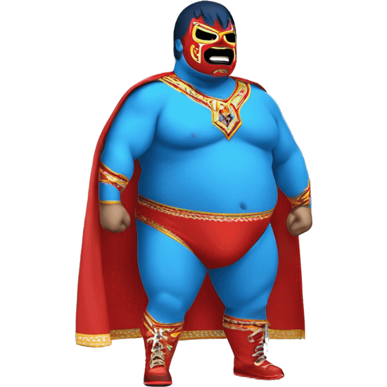 Fat lucha libre wrestler Red and powder blue with red cape and pants blue emoji