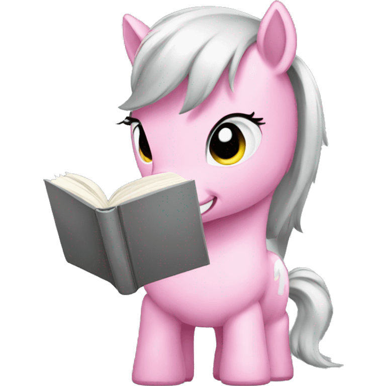 pink pony with a grey book emoji