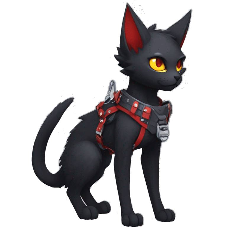 cool edgy black punk red ethereal fantasy nargacuga-bat-cat-Fakemon collar harness full body emoji