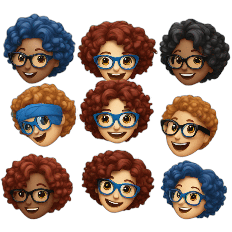 a-curvy-girl-with-dark-red-curly-hair-and-blue-glasses dancing with friends emoji