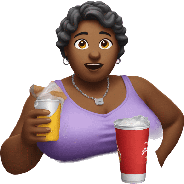 Fat woman spilling redbull drink  emoji