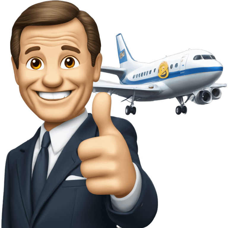 Kenneth Copeland with thumbs up in front of an airplane  emoji