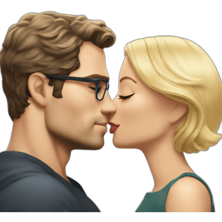 Henry Cavill kissing blond woman with very short hair and glasses emoji