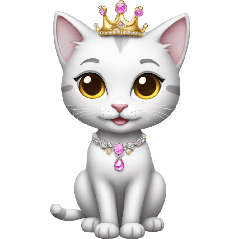 Sparkly princess-cat with tiara and necklace full body emoji