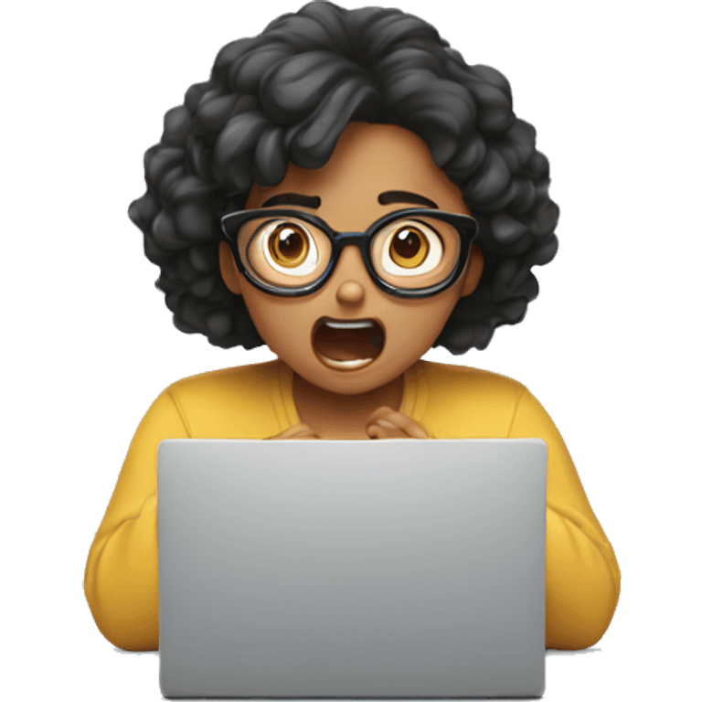 a girl with specs looking at her laptop and panicking and shouting emoji