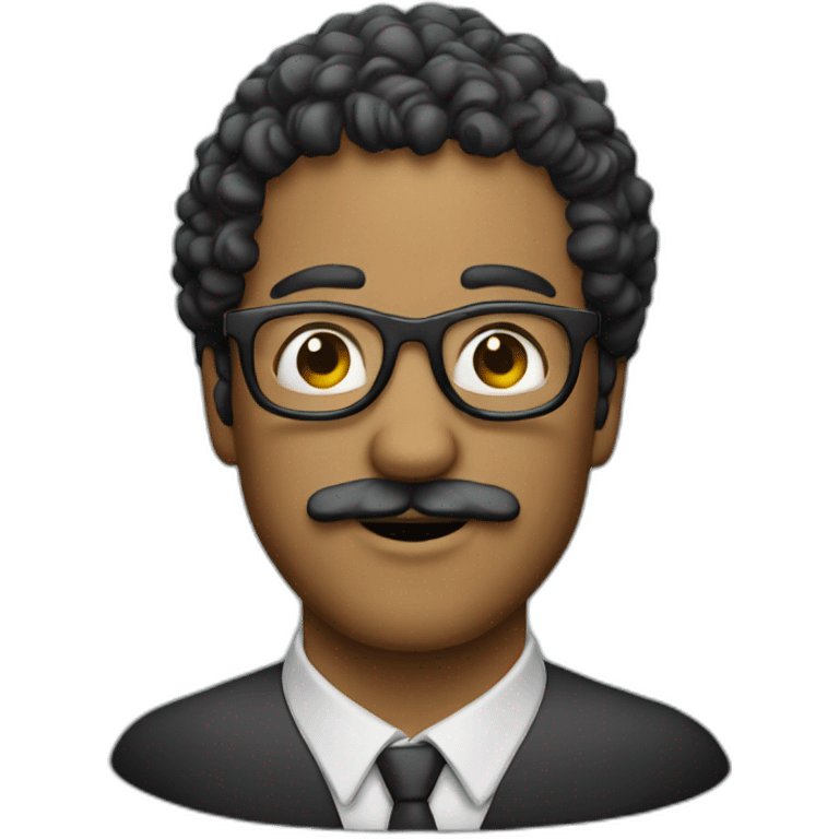 man with curly hair, mustache and round glasses emoji