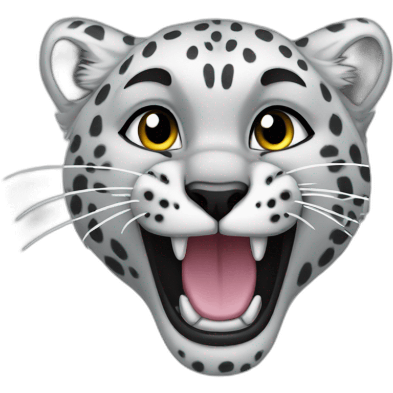 Snow leopard with tail in mouth emoji