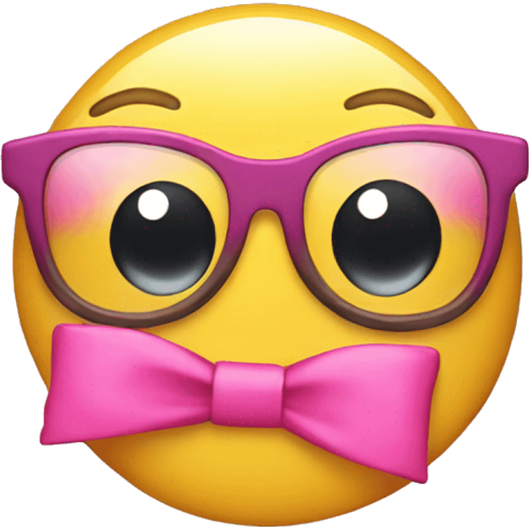 Yellow emoji with glasses and pink bow emoji