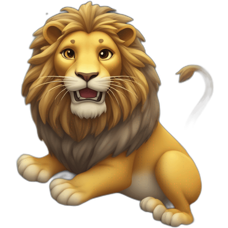 Lion sur la terre  la terre sur un serpent sur un chat sur une marmotte sur une souris sur la lune sur l'océan sur le soleil sur un dophin sur une loutre emoji