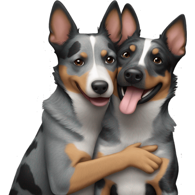 Two australian cattle dogs hugging emoji