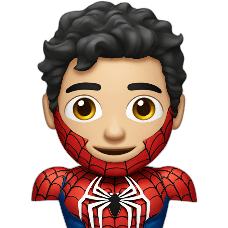 creame a un chico con la mascara de spiderman y que este en traje  emoji