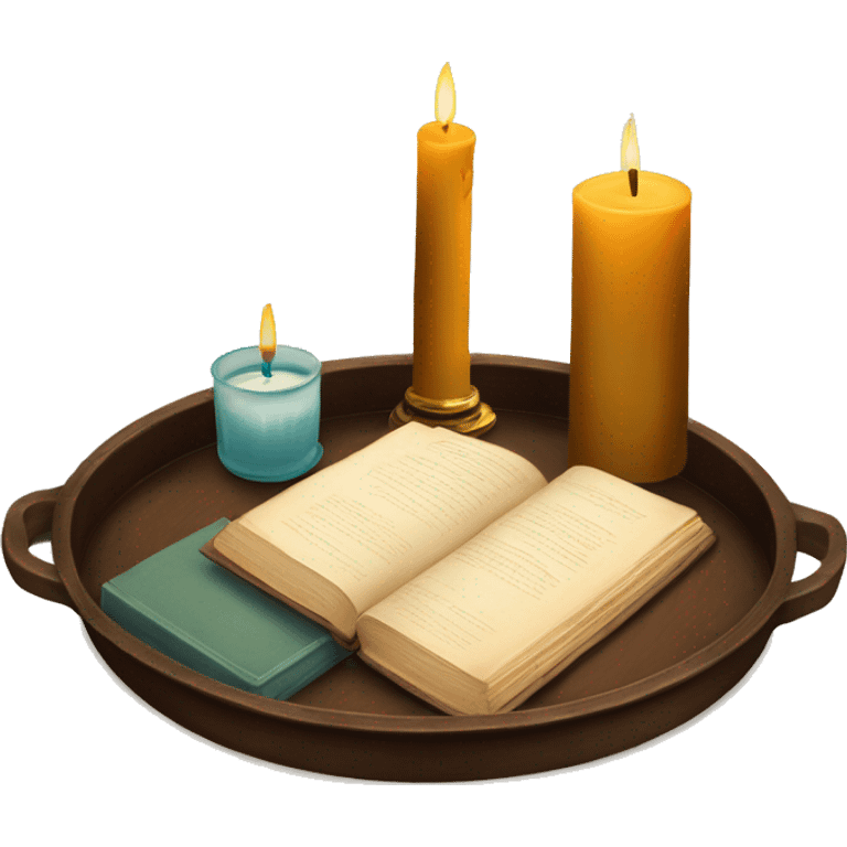 vintage tray with books and candle emoji