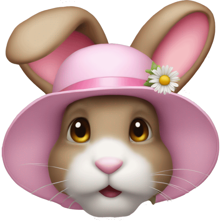 A bunny with a pink hat with a daisy on top emoji