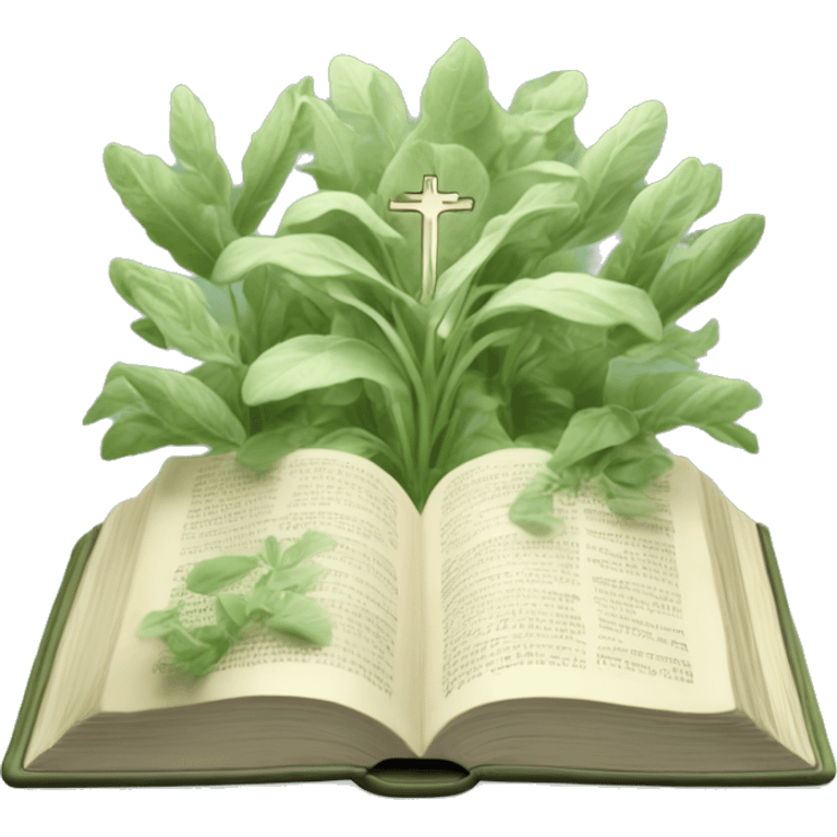 Open Light Sage green holy Bible with a light coloured gardens coming from the sides of the Bible  emoji