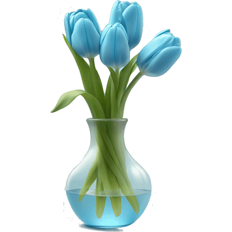 Baby blue tulips in glass vase  emoji